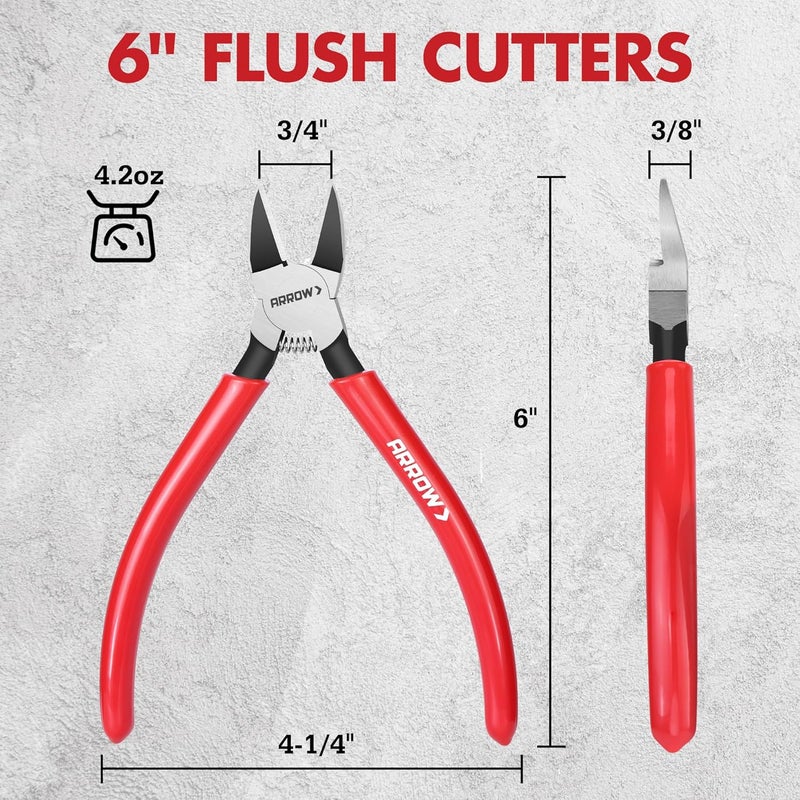Arrow Fastener ARROW 6" Precision Wire Cutters - Spring Loaded Side Cutters, Ultra-Sharp Flush Cut Pliers, Diagonal Cutting Pliers with Non-Slip Handle for Jewelry Making, Crafts, Electronics, Zip Ties, DIY Models - Image 5